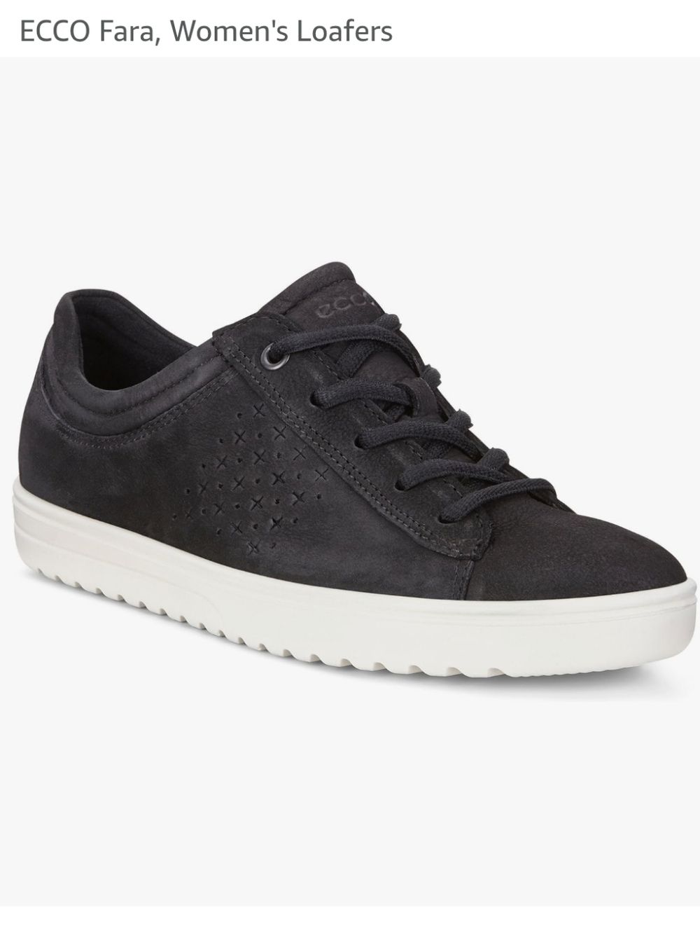 Ecco Women's Black Suede Lace-Up Sneaker with White Sole Size 5